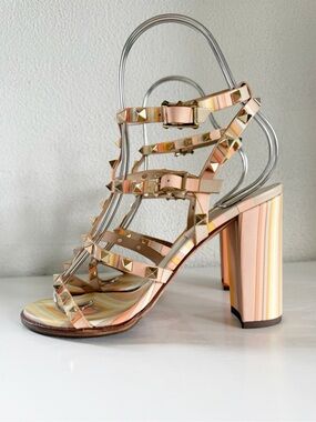 Valentino Garavani Rockstud Pastel Stripe Caged Sandal Heels Size EU 38